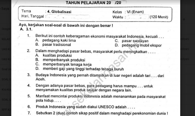 Kunci Sukses Belajar: Download Soal Tema 4 Kelas 6 SD Semester 1 Lengkap dan Terpercaya