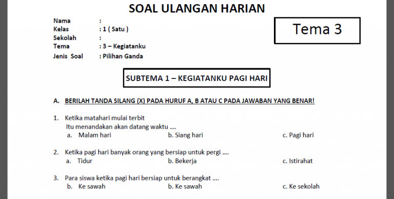 Kunci Sukses Belajar: Panduan Lengkap Download Soal Tema 3 Kelas 1 SD