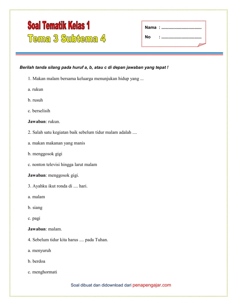 Siap Belajar Lebih Seru: Panduan Lengkap Mengunduh Soal Tema 3 Kelas 1
