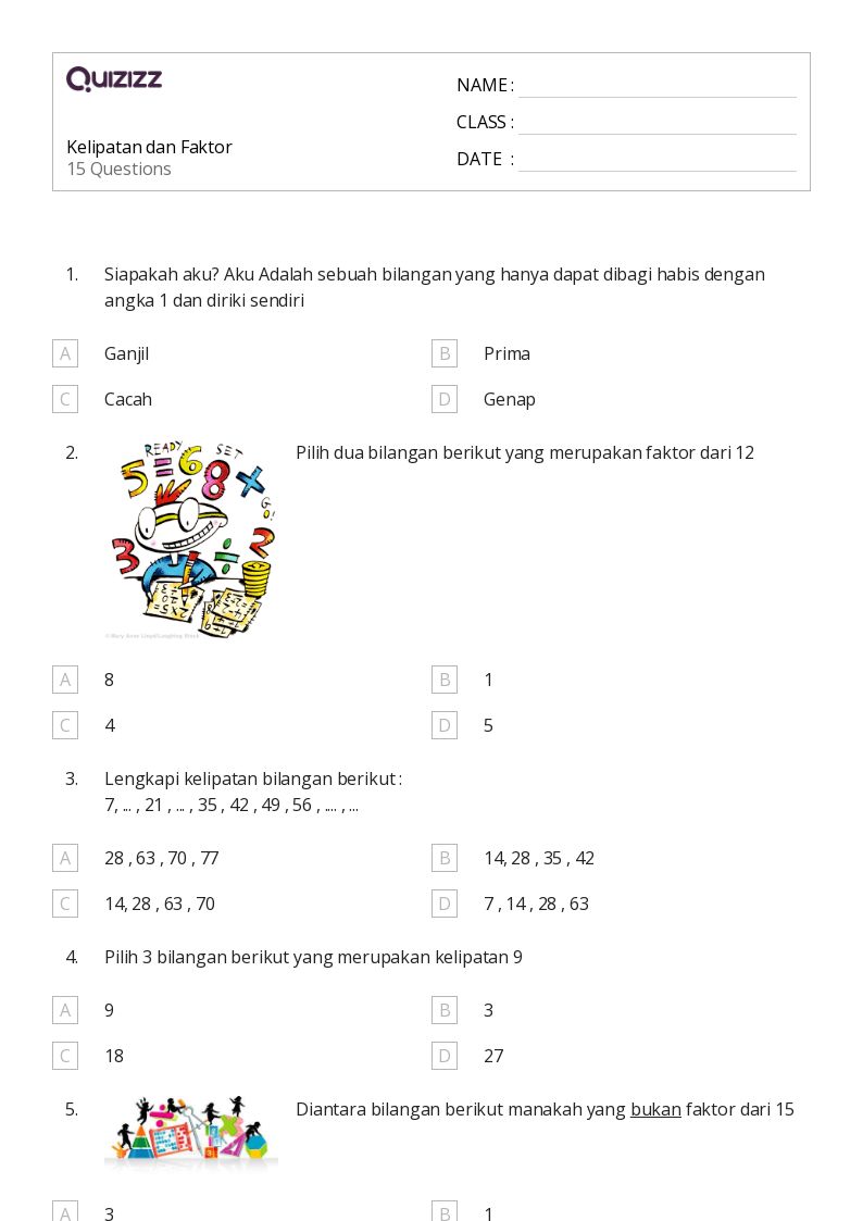 50 lembar kerja Faktor dan Kelipatan untuk Kelas 5 di Quizizz Gratis 50 lembar kerja Faktor dan Kelipatan untuk Kelas 5 di Quizizz Gratis