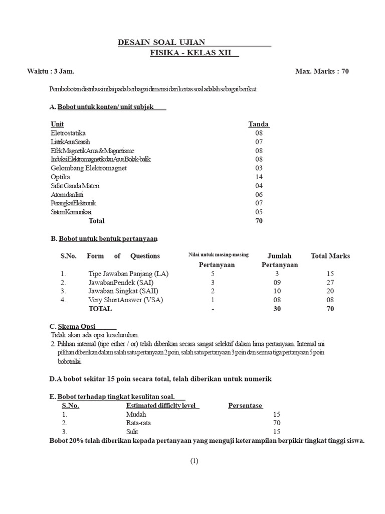 Desain Soal Ujian Fisika Kelas XII PDF