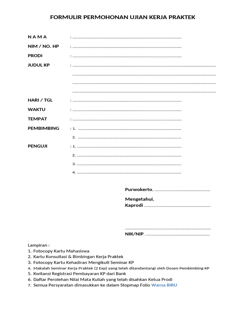 Formulir Permohonan Ujian KP PDF
