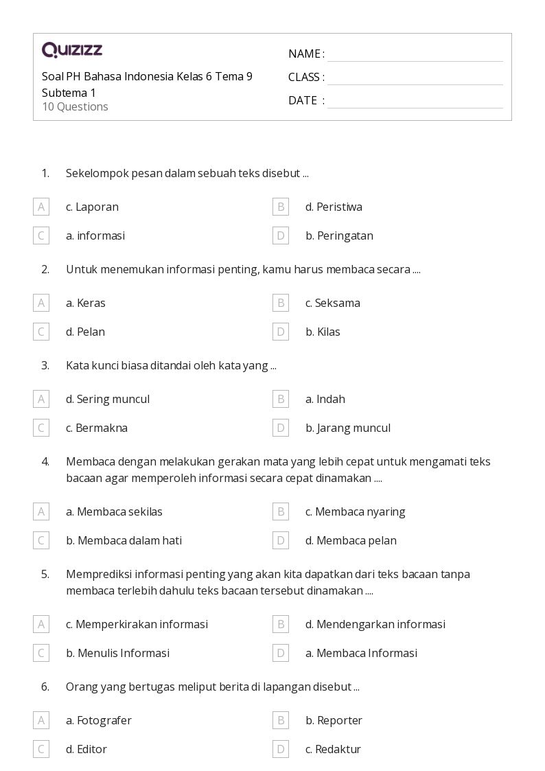 50 lembar kerja Mengidentifikasi Masalah dan Solusi dalam Membaca
