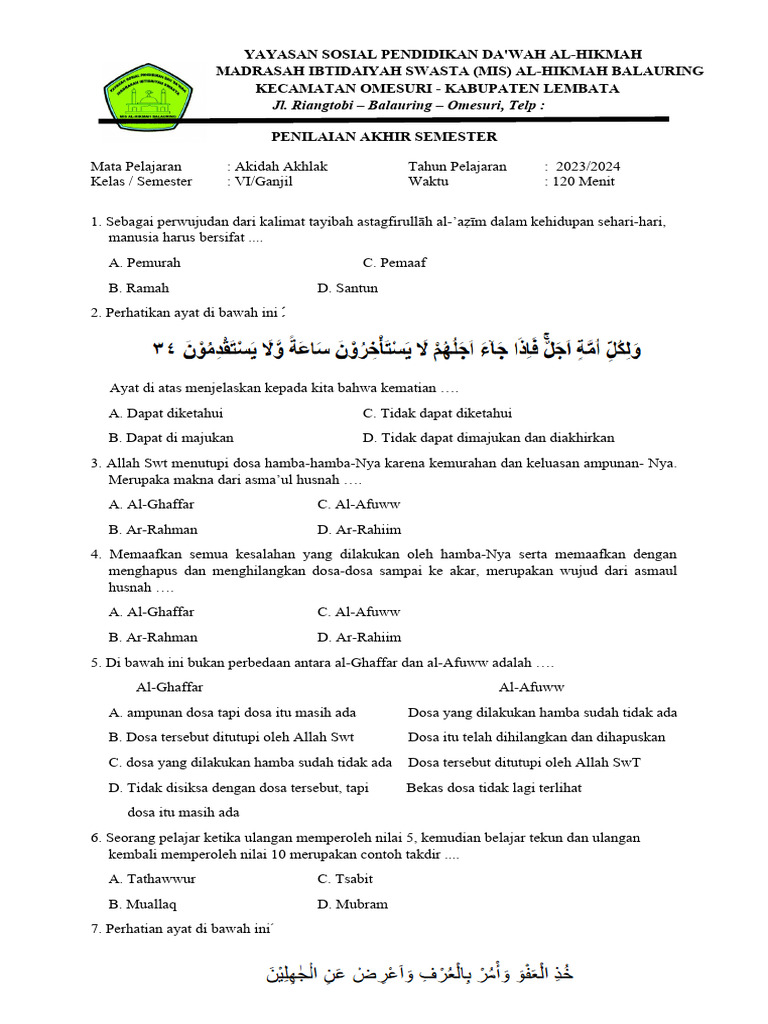 5 Rahasia Soal Akidah Akhlak Kelas 4 Semester 1 yang Wajib Diketahui di 2026