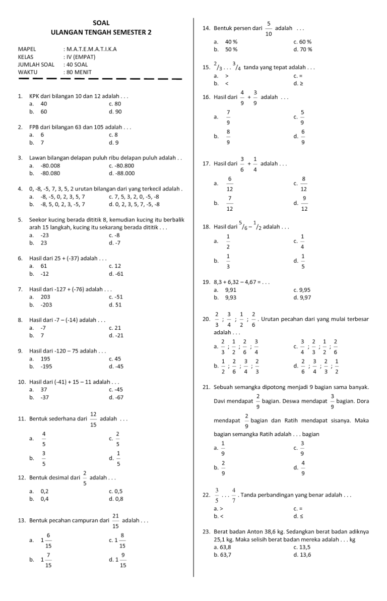 7 Soal Matematika Kelas 4 Semester 1 yang Sering Muncul di Ujian 2026 Download Sekarang