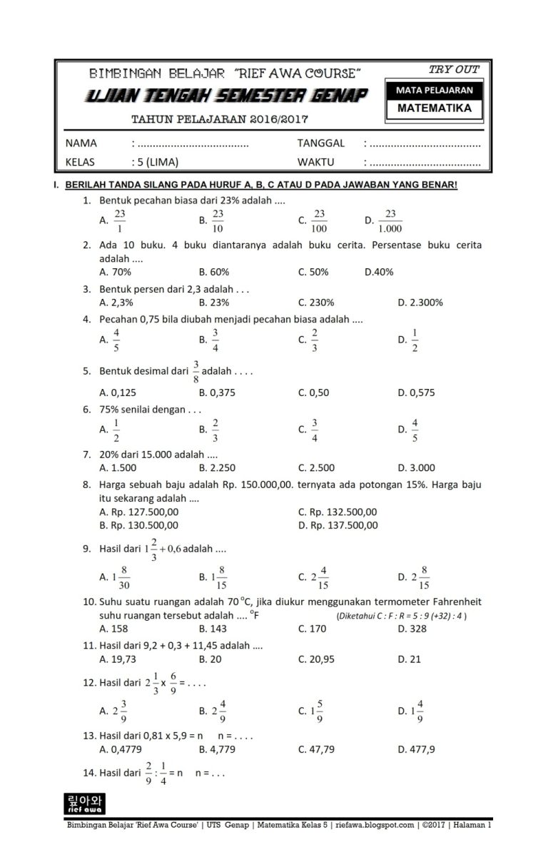 Ternyata Ini Dia Soal PAS Matematika Kelas 4 Semester 2 yang Sering Keluar 2026