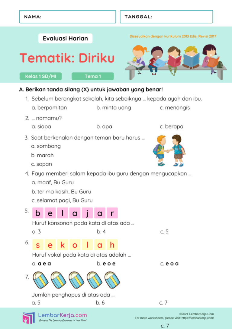 5 Contoh Soal Bahasa Indonesia Kelas 1 SD Tema Diriku yang Terbukti Bikin Anak Cepat Paham