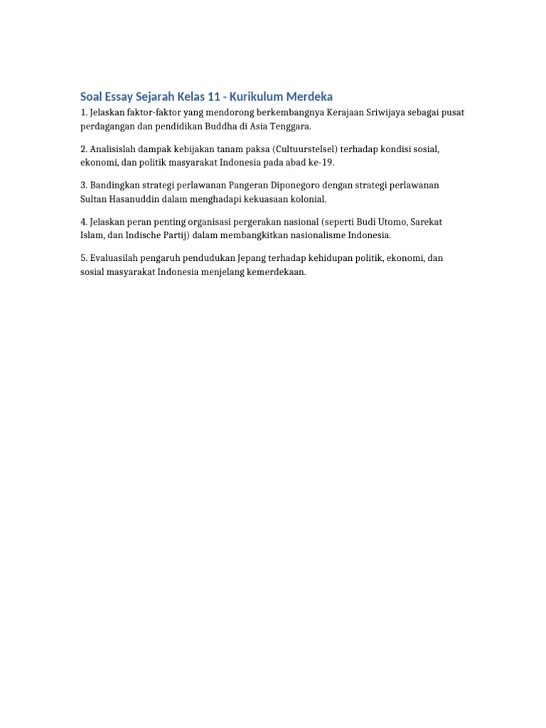 5 Contoh Soal Essay Sejarah Minat Kelas 11 Bab 3 Bab yang Wajib Dikuasai untuk Ujian 5 Contoh Soal Essay Sejarah Minat Kelas 11 Bab 3 Bab yang Wajib Dikuasai untuk Ujian