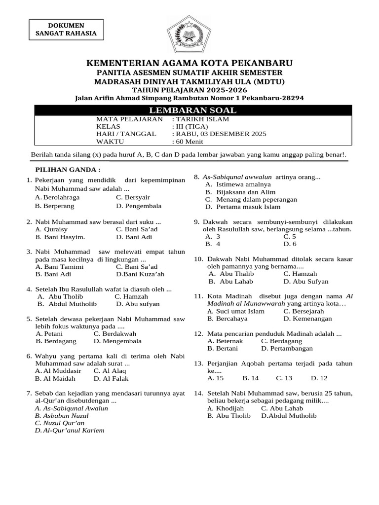 5 Contoh Soal Essay Tarikh Kelas 3 yang Jarang Diketahui Guru, Wajib Simak!