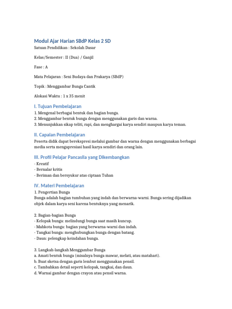 Menggambar Bunga Cantik untuk Kelas 2 SD PDF Menggambar Bunga Cantik untuk Kelas 2 SD PDF