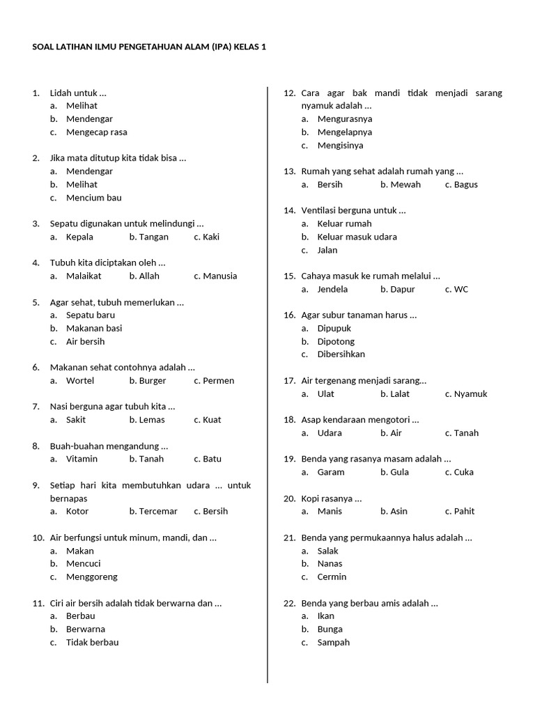 7 Contoh Soal Latihan IPA Kelas 1 Semester 1 yang Wajib Tahu Sebelum Ujian