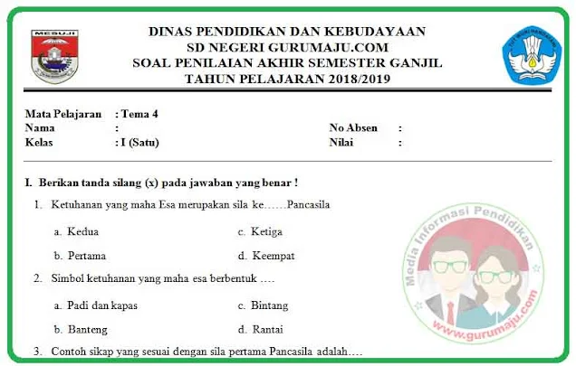 Soal UAS PAS Kelas 1 Tema 4 Kurikulum 2013 Revisi 2024 2025
