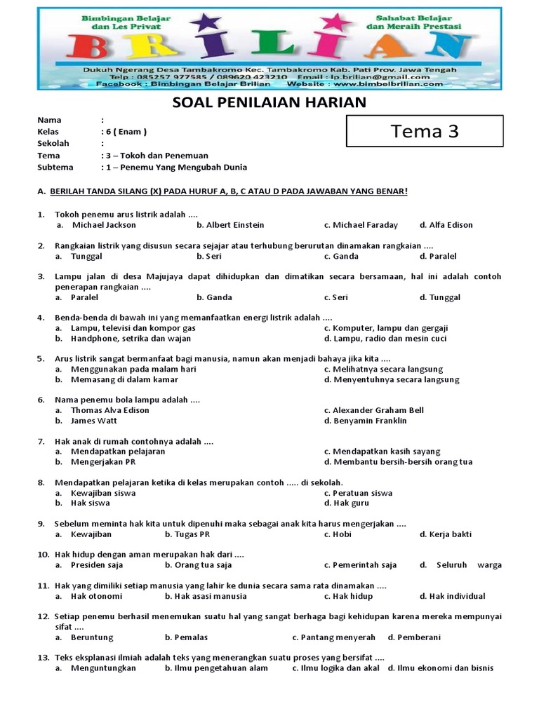 Contoh Soal Tema 3 Subtema 1 Kelas 6 Rif Awa: 5 Fakta Mengejutkan yang Wajib Dipahami Siswa Sebelum Ujian