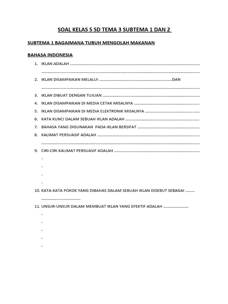 Inilah 7 Contoh Soal Tema 3 Subtema 1 Kelas 5 yang Wajib Dikuasai Sebelum Ulangan Harian