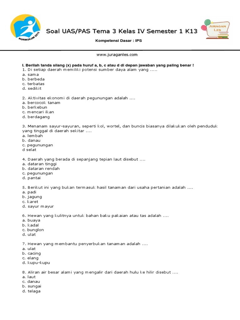 Inilah Kumpulan Contoh Soal Tema 3 Kelas 4 PAS Semester 1 Beserta Kunci Jawaban yang Jarang Diketahui