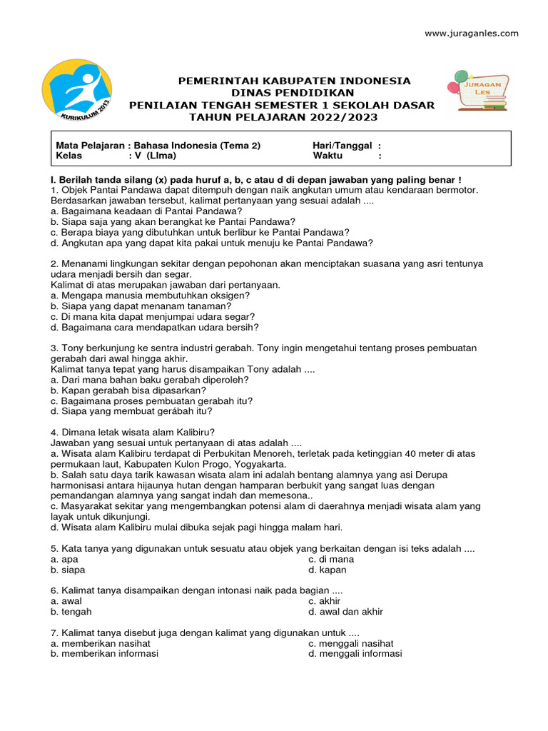 Terbukti Ampuh! 5 Contoh Soal Tema 2 Kelas 5 Semester 1 untuk Menguasai Ulangan Sekarang