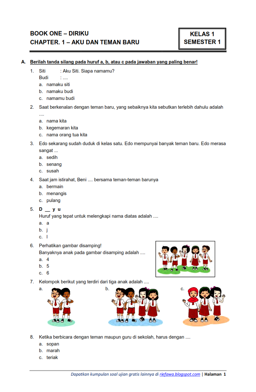 Kumpulan Soal Kelas 1 SD Semester 1 Kurikulum 2013 Ide membaca Kumpulan Soal Kelas 1 SD Semester 1 Kurikulum 2013 Ide membaca
