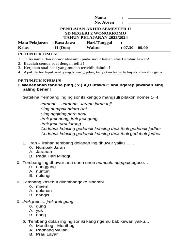 Akhirnya Contoh Soal Kelas 2 Semester Semester 2 KTSP Bahasa Jawa Jadi Sumber Berita Utama