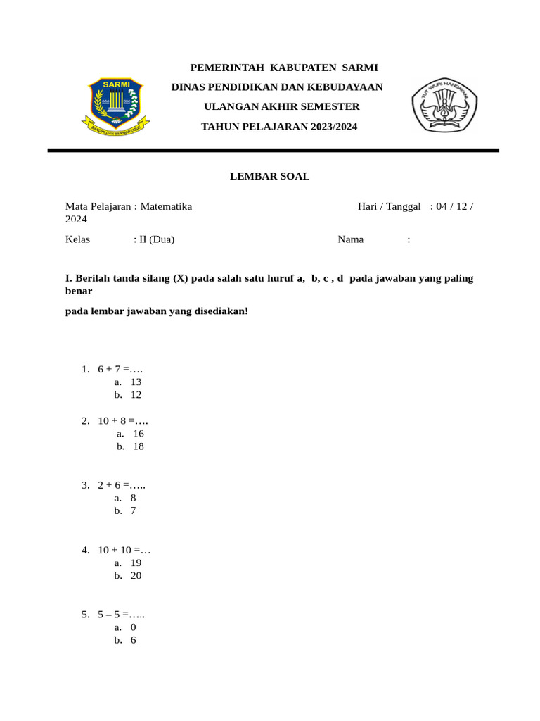 Contoh Soal Kelas 2 Semester 2 K13 Pakai Jadwal Liga 1 2026, Siapkan Anak Sekarang