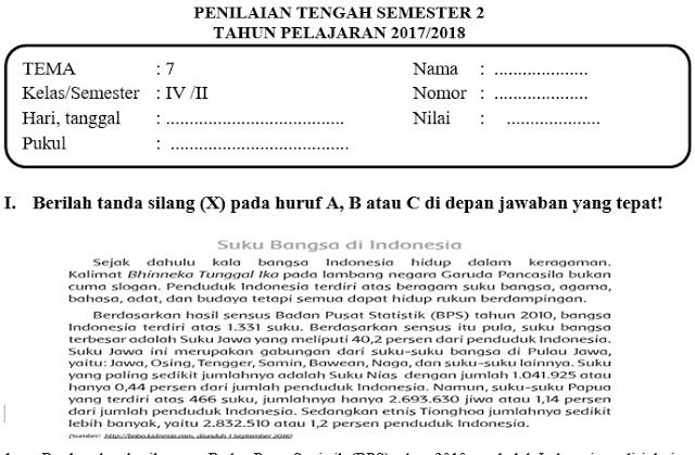 Rahasia Lulus Nilai Sempurna Soal PTS Kelas 4 Semester 2 Kurikulum 2013 Revisi 2017