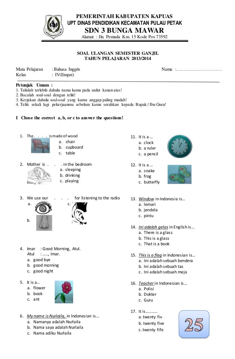 Rahasia Skor Sempurna Kerjakan Soal Bahasa Inggris Kelas 4 SD Semester 1 Terbaru