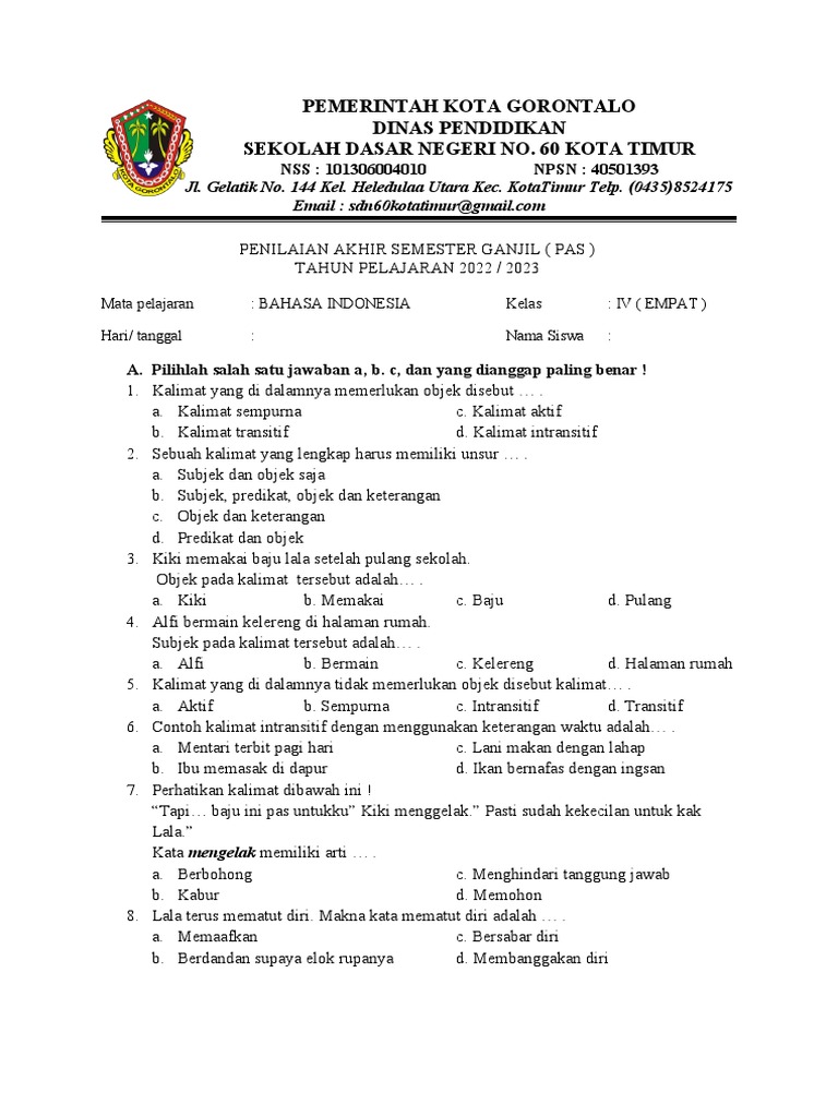 Rahasia Skor Tinggi Bocoran Soal PTS Kelas 4 SD Semester 1 Bahasa Indonesia Terbaru