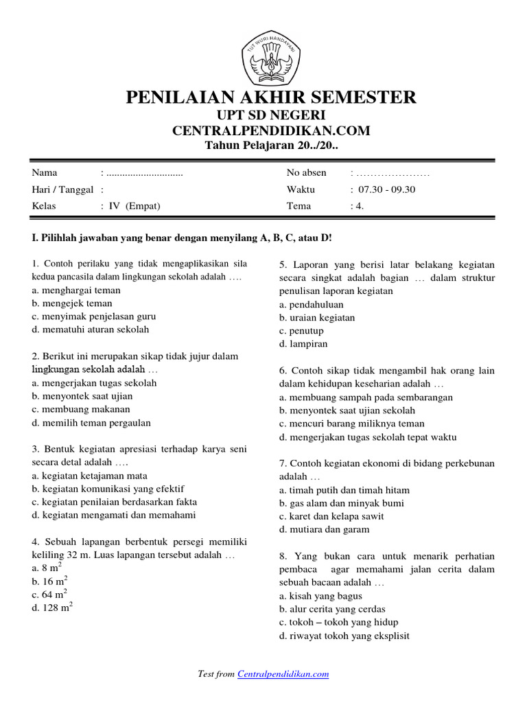 Rahasia Skor Tinggi Soal PAS Kelas 4 Tema 4 Semester 1 Tahun 2019 yang Wajib Tahu