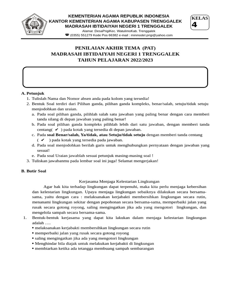 Ternyata Ini Bocoran Soal PAS Kelas 4 Tema 9 yang Paling Sering Muncul di Ujian