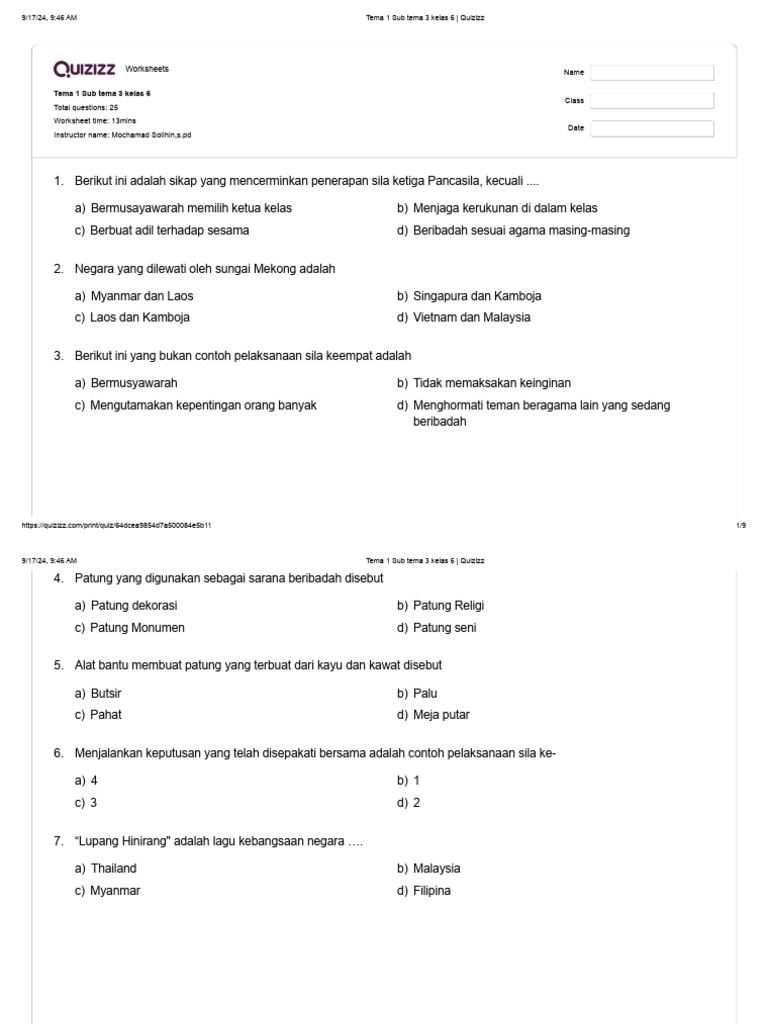 Ternyata Ini Bocoran Soal Tema 1 Sub Tema 3 Kelas 6 Kurikulum 2013 Terbaru