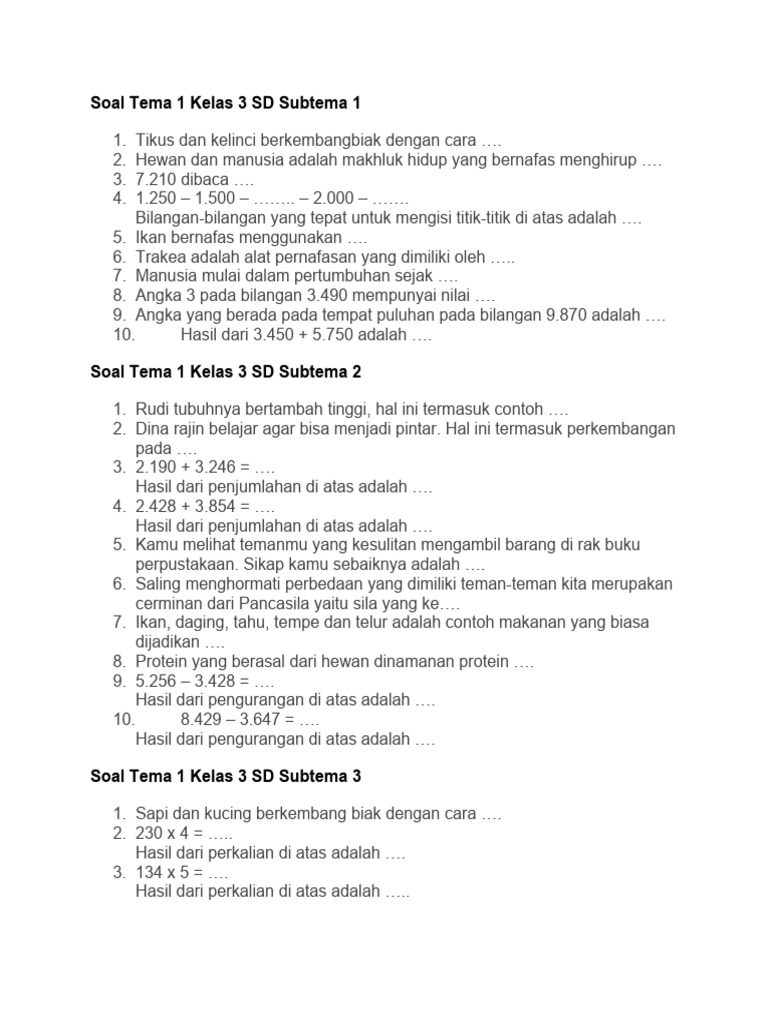 Ternyata Ini Bocoran Soal Tema 1 Sub Tema 5 Kelas 3 Semester 1 Paling Akurat