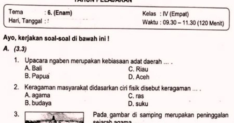 Ternyata Ini Kunci Jawaban Soal PAS Kelas 4 Tema 6 Websiteedukasi Paling Akurat