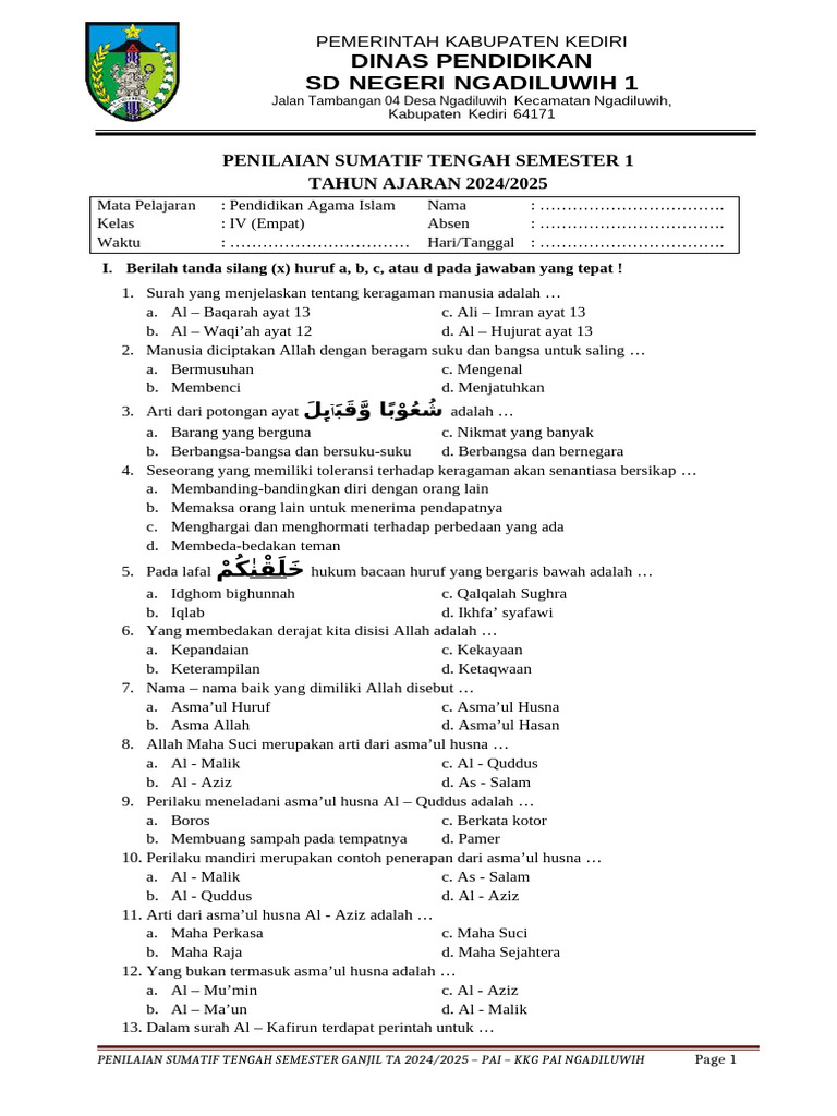 Wajib Tahu! Bocoran Soal PTS Kelas 4 Semester 1 Mapel PAI Agar Nilai Langsung Melejit