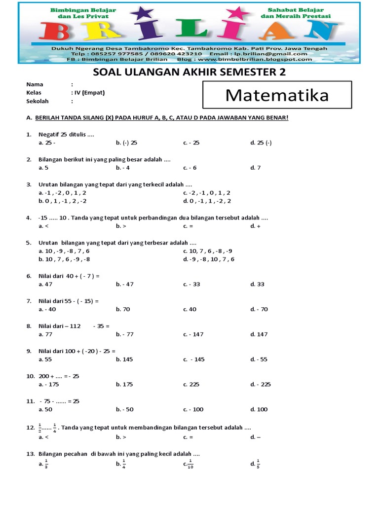 Wajib Tahu! Bocoran Soal PTS Kelas 4 Semester 2 Matematika Agar Nilai Melejit Tinggi