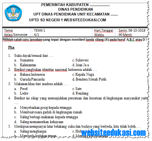 Wajib Tahu Bocoran soal pts kelas 4 semester 1 k13 revisi 2019 Agar Nilai Sempurna