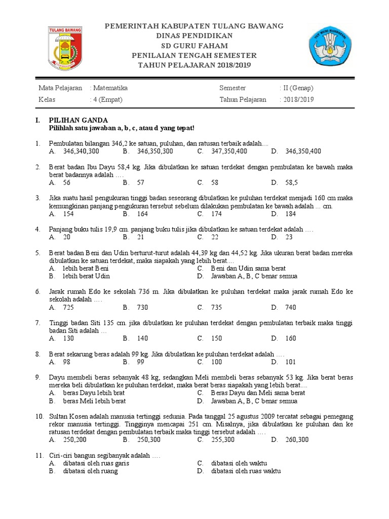Wajib Tahu! Inilah Kumpulan Soal PTS Kelas 4 Semester 2 PDF Terbaru Agar Nilai Maksimal