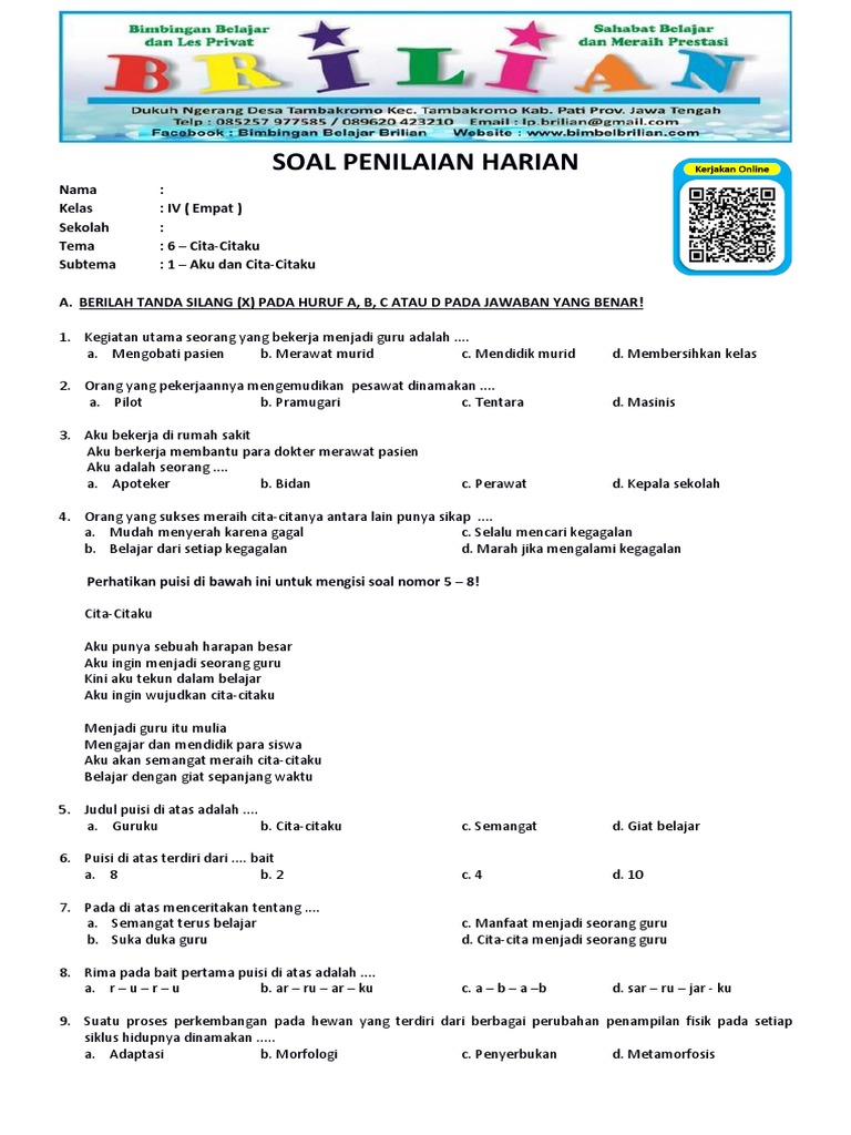 Wajib Tahu Kumpulan Soal PTS Kelas 4 SD Tema 6 Agar Nilai Ujian Langsung Melonjak