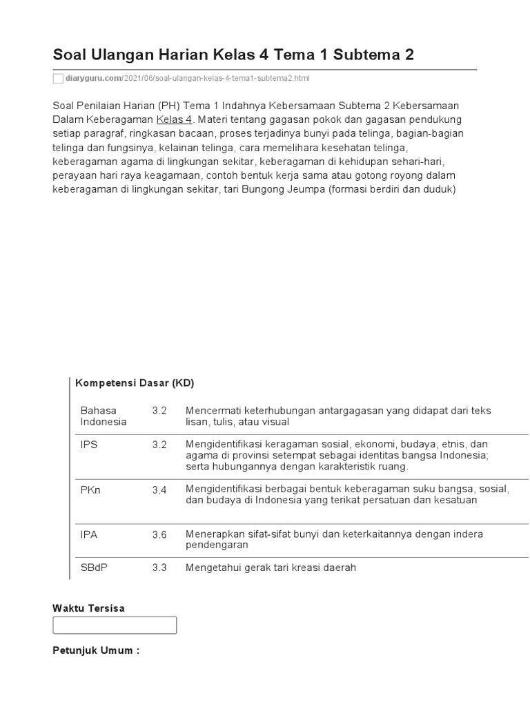 Wajib Tahu Rahasia Cara Menjawab Soal Tema 1 Sub Tema 2 dan 3 Kelas 4 dengan Mudah