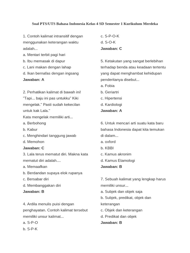 Wajib Tahu Rahasia Lulus Soal PTS Kelas 4 Semester 1 Tema 4 Agar Nilai Langsung Melejit
